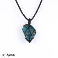 Women Men Natural Blue Apatite Phosphorite Pendant Necklace Rope Braided Wrap Gem Stone Adjustable Sweater Chain Jewelry 70mm. 