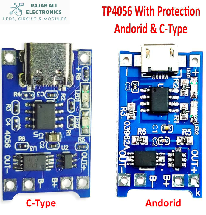 (PACK OF 4/8) TP 4056 Charging Module With Protection | 1A 18650 Lithium battery Charger Module Micro USB | TP4056 Type C IC Module With Battery Protection BMS - 3.7V