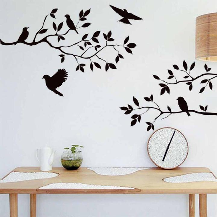 Tree with Birds Corner Wall Art Stickers for Living, Kids Bedroom ( 24 X 30 Inches)