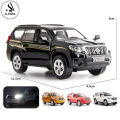 Toyota Land Cruiser Prado Front Doors Open With Lights and Music Simulation Luxury SUV G25 Model Car - Pull Back Alloy Metal Diecasts Off-road Vehicle Birthday Gift for Boy Children 1:36 Scale - Size Approx. 5 Inches - White. 