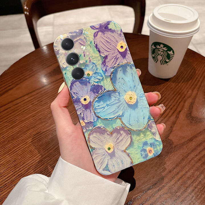 For Samsung Galaxy A25 5G Case Soft Blue-Ray Oil Painting Flowers Silicone Cases for Samsung Galaxy A25 Back Cover