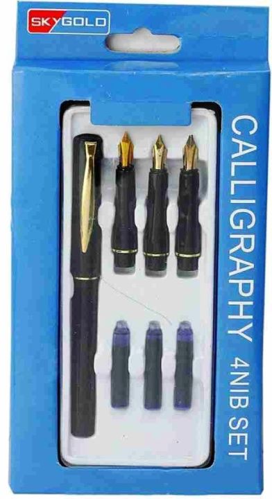 Calligraphy Ink Pen Set 4 Nib Set Sky Gold Genuine 22 Carat Gold Plated Nibs 1 Set
