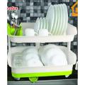Double Layer Dish Rack with Water Drainer Random Colors length 20 inch height 14 inch width 13 inch. 