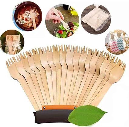 AURA [100Pcs Disposable Wooden fork for fruits fork Wood Western Steaks Wedding Party Tableware Kitchen Accessories}