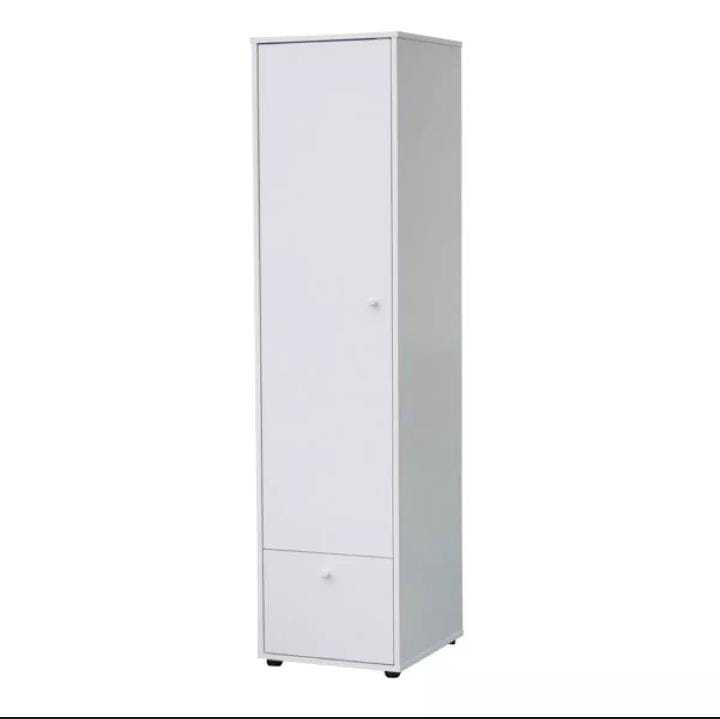Tavish Single Door Wardrobe Armoire Closet with Hanging Storage, White Wood(BM Mart)