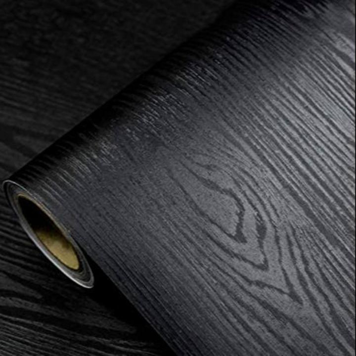 Wooden Wallpaper Sheet Sticker Self Adhesive WaterProof PVC Wallpaper For Kitchen, Cabinets, Walls and Furniture (Black . 16 inches by 48 inches apx)