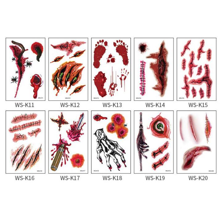 10PCS Halloween Scar Tattoo Sticker Waterproof Temporary Cartoon Emulation Body Transfer Art Arm Leg Kid Toy Children Gift Adult