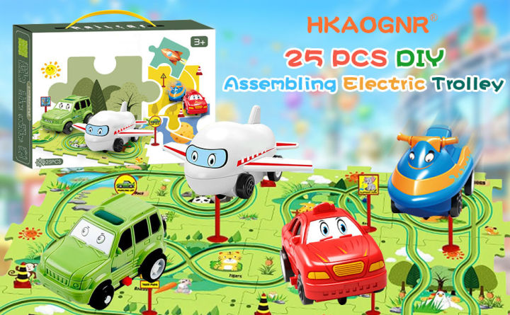 Puzzle Racer Car Track, Puzzle Racer Kids Car Track Set, Puzzle Track Car Play Set, Children Puzzle Electric DIY Assembly Railcar Track For Kids 5pcs 15pcs 25pcs Automatic Rail City in Multiple themes Ocean forest Dino Aerospace Educational Learning Toys
