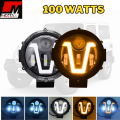 For Jeep 1 pcs Ultra Bright 100 Watts 7 Inch V Shape DRL Auxiliary Spotlight With 3 Round Wide Angle Beam & High Power Spot Magnifier LED Beam Light With 5 Operating Modes For Jeeps, Outer Light 100W 12V Operated ATV Tractor. 