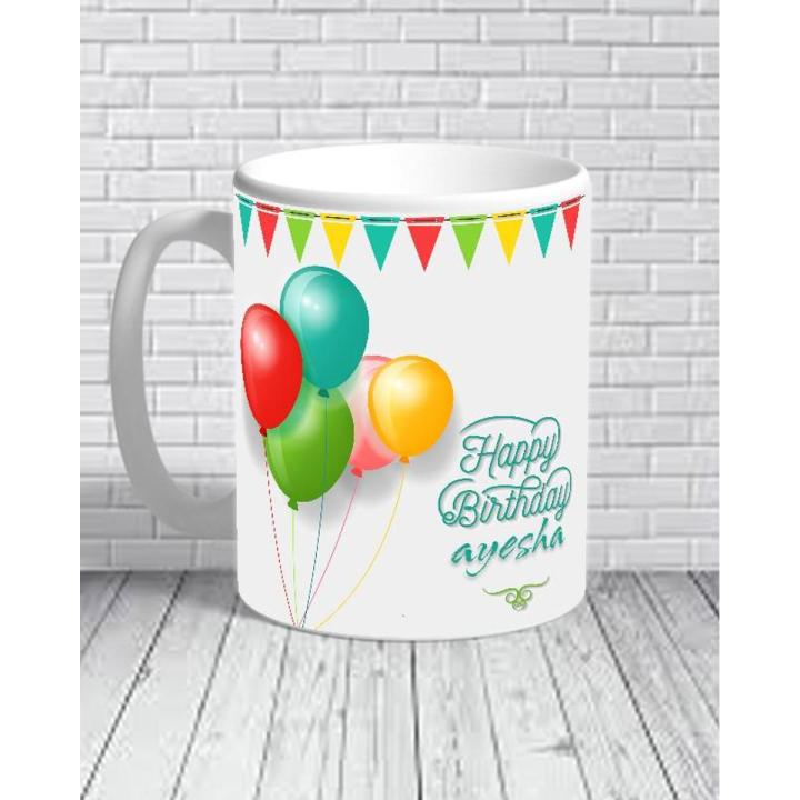 ayesha happy birthday printed mug or cup of tea and coffee