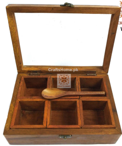 Wooden Masala Box Six Portion 