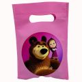 MASHA AND THE BEAR THEME GOODY BAGS FABRIC MATERIAL ( PACK OF 10 ) BIRTHDAY DECORATION SET. 