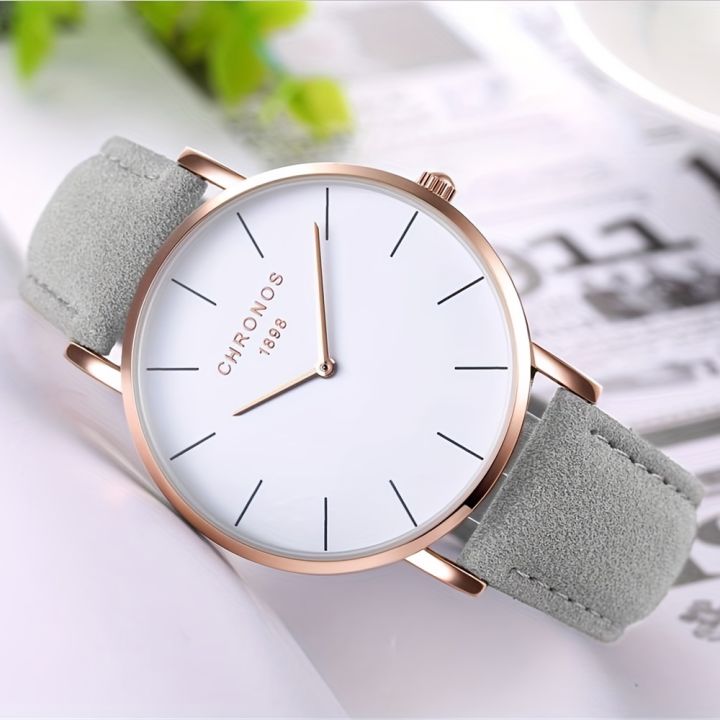 CHRONOS Men's Fashion Watch Ultra-thin Style Frosted Leather Strap Simple Fashion Wrist Watch Popular Style Quartz Watch
