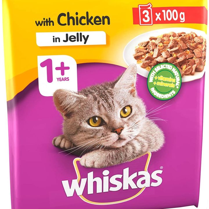 Whiskas%201+%20Adult%20Cat%20Wet%20Food,%20Chicken%20In%20Jelly,%20Pack%20of%203%20Chicken%20Sachets,%2085gm%20Each%20-%20Image%203