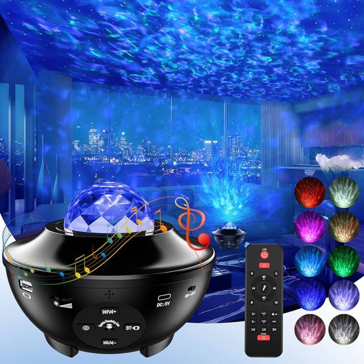 Galaxy Projector, Star Light Projector, Starry Sky Projector Lamp, LED Projector Night Light for Bedroom, Ocean Wave Projector with Bluetooth Speaker for Music, 21 Lighting Modes with Remote and App Control,  Big Bowl Star Light Table Lamp, Perfect Gift