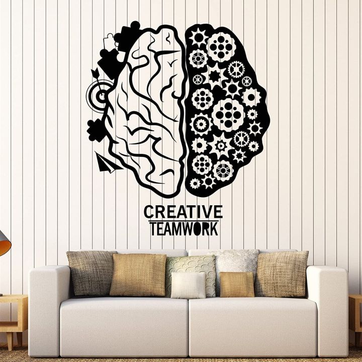 Vinyl Wall Decal Brain Teamwork Gear Creative Office Decor Stickers ...