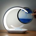 Quicksand Table Lamp Wireless Charging Desk Lamp 3D Hourglass Ornaments Sand Painting Night Light for Office Room Decoration. 