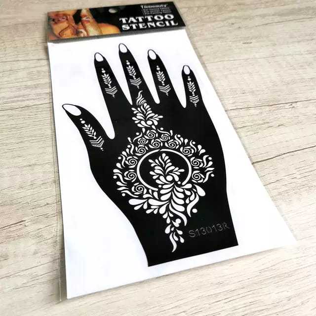 2 pc Henna Hand Mehndi Stencils | Reusable for Women Wedding Flower Glitter Airbrush Stencil Template | Design Mehndi Drawing Pochoir Henne