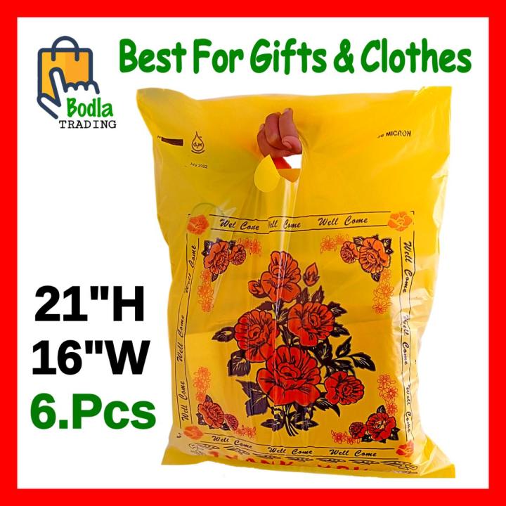 Thank You Shopping Bags 21" H x 16" W For Gifts & Clothes Plastic Shopping Bags D Handle (6.Pcs)