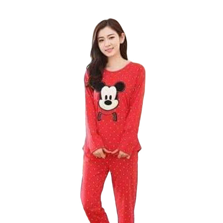 Red Mickey Mouse Printed Design Stylish Sexy Ladies Night Suit Ladies Night Wear Ladies Nighty Ladies Sleep Wear Suits For Women and Girls (HN-26)