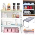 1 piece Stack up shelf space saver Folding Kitchen cupboard Organizer Cabinet Shelves with steal legs foldable Shelf Stand Jar Rack Cupboard Storage Support 1 Tier Kitchen Pantry cups glass Organizer. 