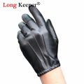Long Keeper Fashion Black PU Leather Gloves Male Thin Style Driving Leather Men Gloves Non-Slip Full Fingers Palm Touchscreen. 