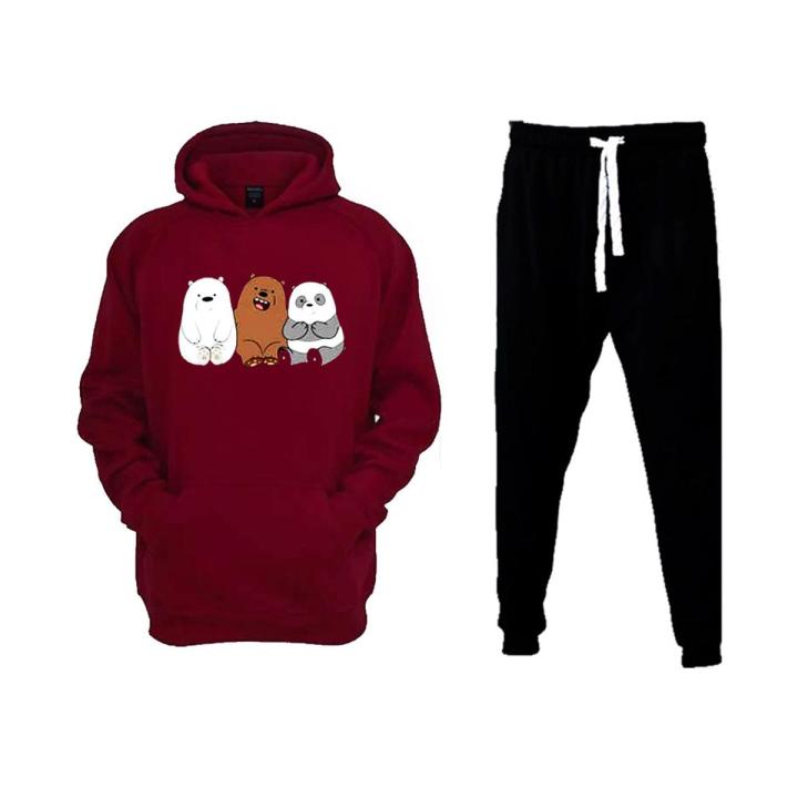Cartoon Printed Fleece Winter Tracksuit Hoodie and Trouser For Men and Women