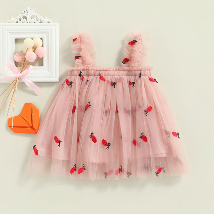 Toddler%20Kids%20Girls%20Princess%20Dress%20Daisy/Fruit%20Embroidery%20Sleeveless%20Sling%20Dress%20Summer%20Casual%20Mesh%20Tulle%20Fluffy%20Dress%20-%20Image%203