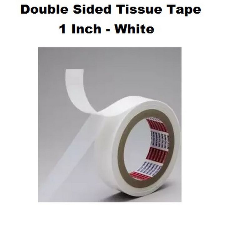 Super Strong Powerful Adhesive Double Sided Tissue Tape For Mounting Fixing Pad Sticky - 1 Inch - White