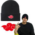 Anime Naruto Hat Akatsuki Cosplay Uchiha Obito Red Cloud Embroidery Caps Knitted Bonnet Autumn Winter Warm Beanie Hat Men Women. 