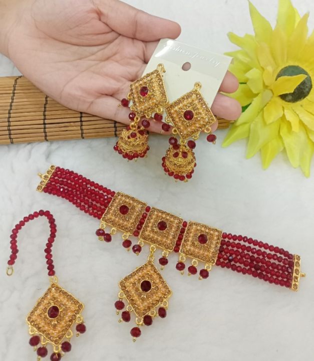 Jewellery Collection Jewellery Set for girls Latest Design Necklace,Earrings,  With Tika Long Lasting Polish For Beautyfull Girls.