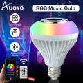 Bluetooth Speaker Bulb Smart LED RGB + Remote Control Wireless Disco Audio Music Multi Color Dimmable Lamp 12W. 