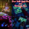 2 in 1 Magic Light Up Painting Drawing Board For Kids Portable Handwriting Toys For Boys & Girls Draw Sketch Art Educational Learning Drawing Slate For Kid Tracing Pad With Stickers & LED Pen Effect Glow In The Dark Art Doodle Color Fluorescent Sketchpad. 