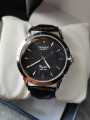 Omax Black Leather Strap Crystal Wrist Watch For Men/Black Dial Watch For Men. 