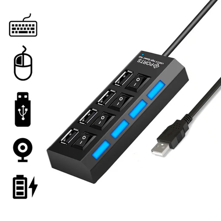 4 Ports USB 2.0/3.0 High Speed 480Mbps Hub USB 2.0/3.0 Hub LED With ON ...