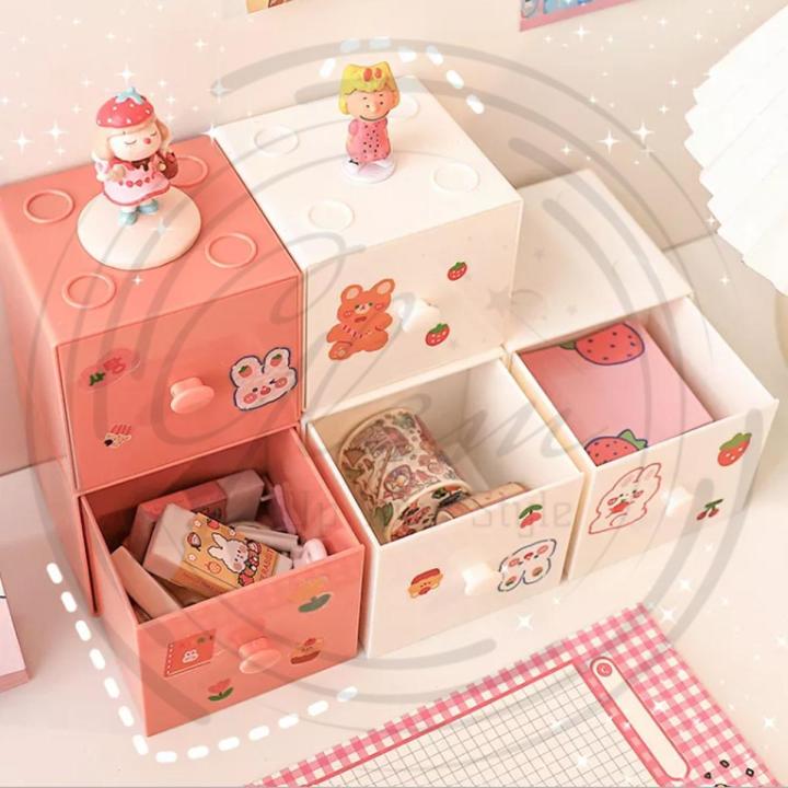 Table Storage  candy-colored Macaron square storage box Non-slip Ergonomic Handle Square Shape Desk Organizer