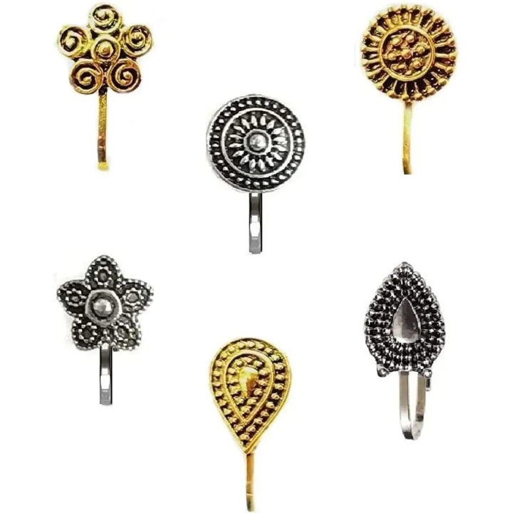 2Pcs Golden & 2Pcs Sliver Only 4Pcs Plated Handmade Non-Pierced Nose clip Nose Pin Nose Rings & Nose Stud for women