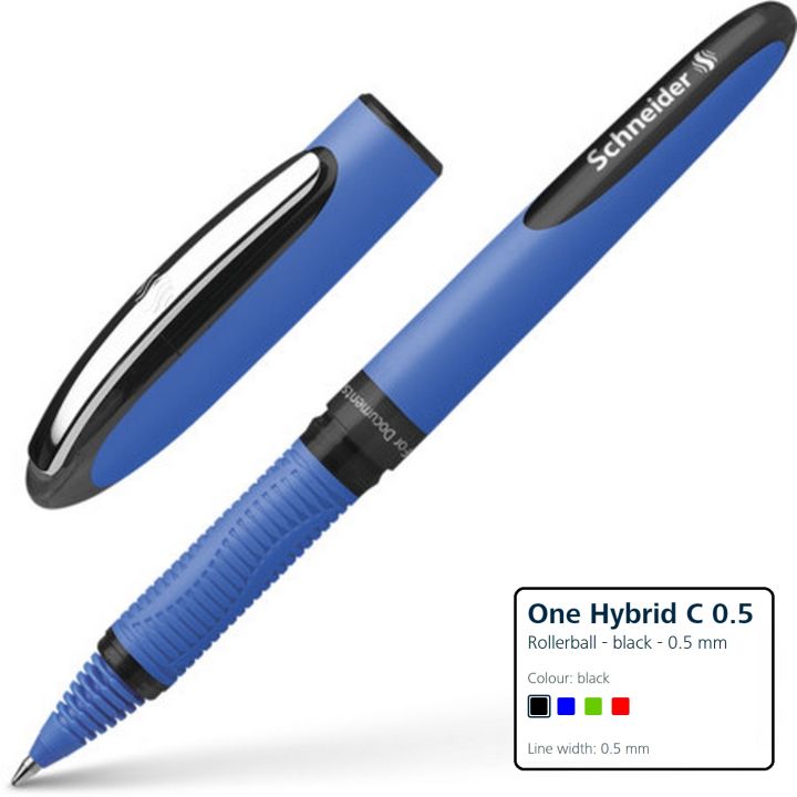 Schneider One Hybrid C 0.5mm Rollerball Pen for Documents (Made in Germany) conical tip for pleasantly soft writing - for students and Office Workers - Schneider pen - roller ball pen - Ballpoint pen