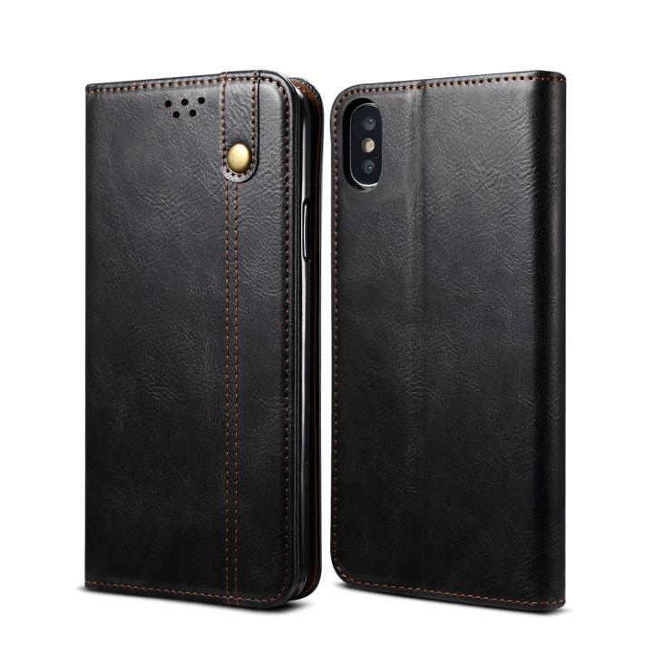 For iPhone XS Max Simple Wax Crazy Horse Texture Horizontal Flip Leather Case with Card Slots & Wallet