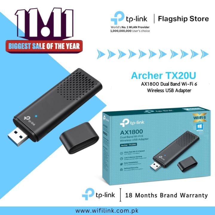 TP-Link Wi-Fi 6 Adapter Archer TX20U AX1800 Dual Band Wi-Fi 6 Wireless USB Adapter - 18 Months Brand Warranty