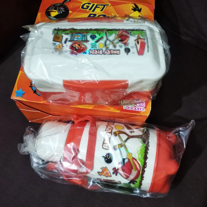 Double Layer Kids Angry Bird School Lunch Box with Spoon And Water Bottle 650 ( Gift Pack )