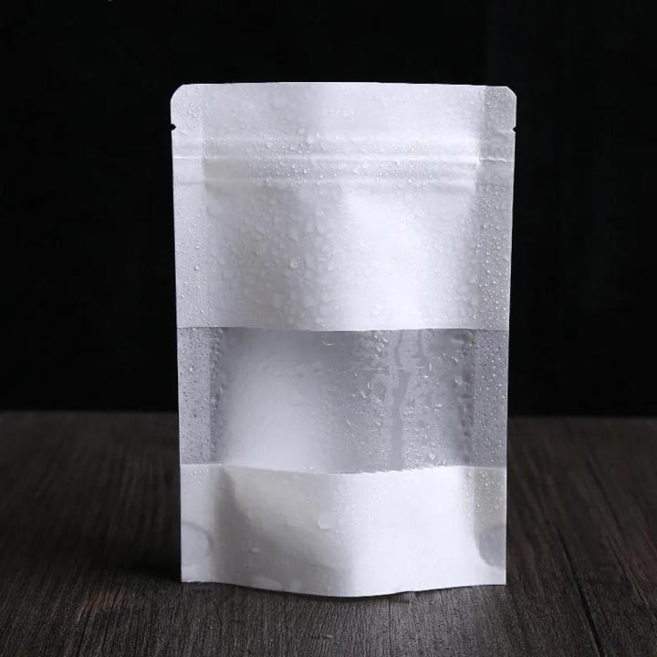50 Pcs white matte Stand Up Bag with Frosted Window Zip Lock Grip Seal Tear Notch Doypack Food Coffee Packaging Pouches
