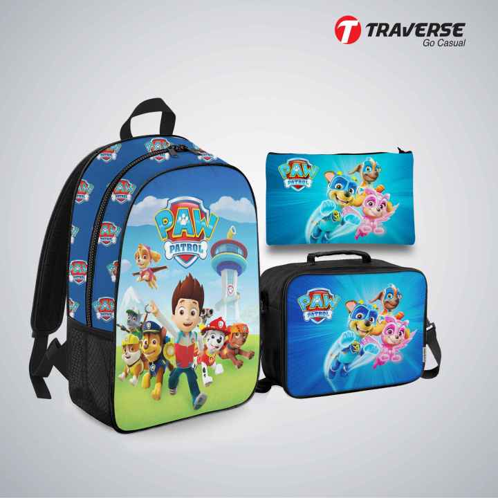 Traverse Paw Petrol Kids Backpack, Lunch Box & Pouch  Bundle for Boys And Girls