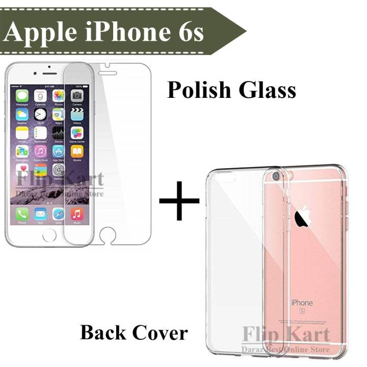Apple iPhone 6s Tempered Polish Glass Screen Protector + Back Cover Transparent For iPhone 6s