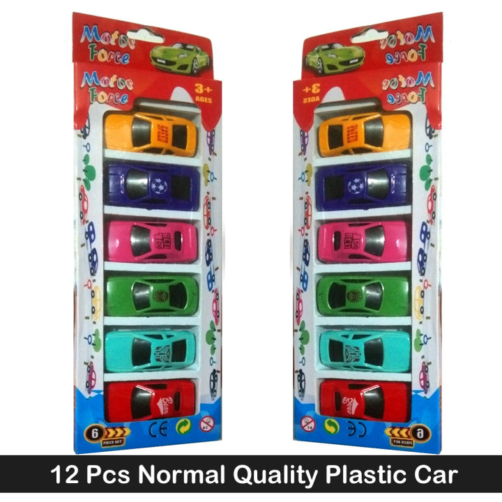 12 Pcs Set - Plastic Car Toy Free Wheel Normal Quality Toys For Kids Boys Girls Baby Babies Fun Playing Racer Vehicle