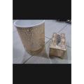 Beautiful New Golden Dustbin And Tissue Box Set Gold 30-22 centimeter. 