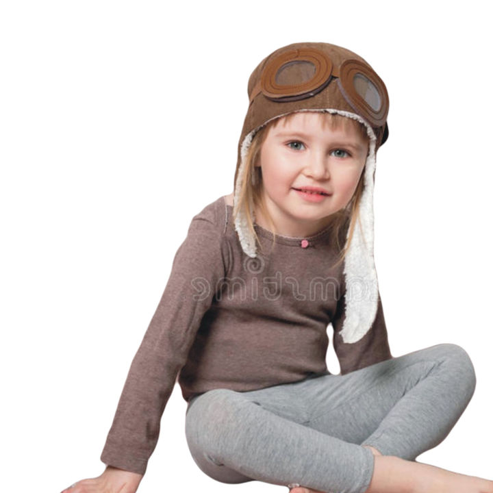 EMILY CHILD VINTAGE AVIATOR BABY PILOT HAT WITH EARFLAPS AND LEATHER ZORRO GLASSESS CAP FOR KIDS IN POUCH PACK POWERED BY AIRLINE