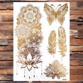 Realistic Elephant Moon Temporary Tattoos For Women Adult Butterfly Lace Mandala Tattoo Sticker Gold Waterproof Chest Tatoo. 
