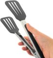 Stainless Steel Cooking Tongs Kitchen Silicone Serving Tongs Heat Resistant Meat Turner Spatula Tongs with Locking Handle Joint, Black. 