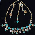 Diamond Shaped Necklace with bindi & Earrings Silver. 